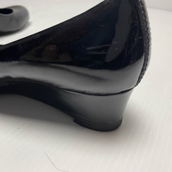 TORY BURCH Annelise Balletcore Preppy Black Patent Leather Wedge Heels - Picture 10 of 12